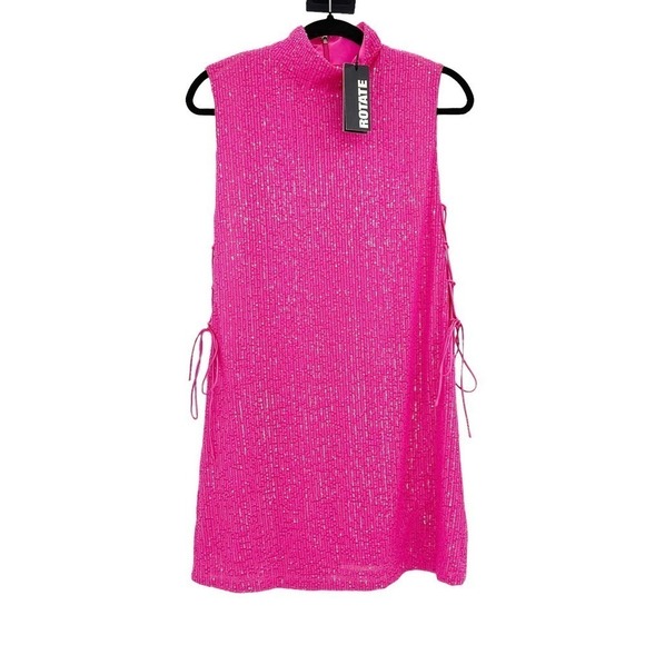 ROTATE BIRGER CHRISTENSEN Sequined Turtleneck Barbie Pink Mini Dress Size 4 NWT - Picture 8 of 11